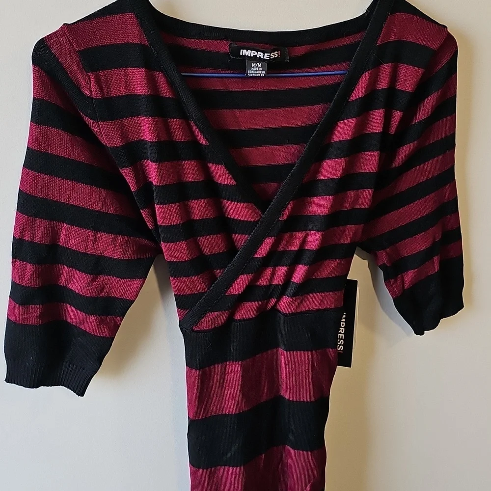 IMPRESS Medium Burgundy and Black Striped Top - Picture 2 of 8